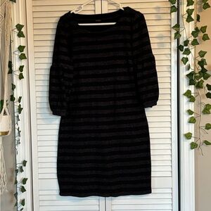 Talbots Black and Gray Striped Long Sleeve Dress